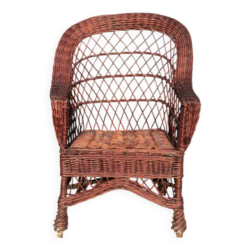 Rattan and Wicker Armchair, France, 1980s