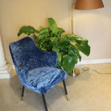 Armchair in blue velvet, Italy 1950s