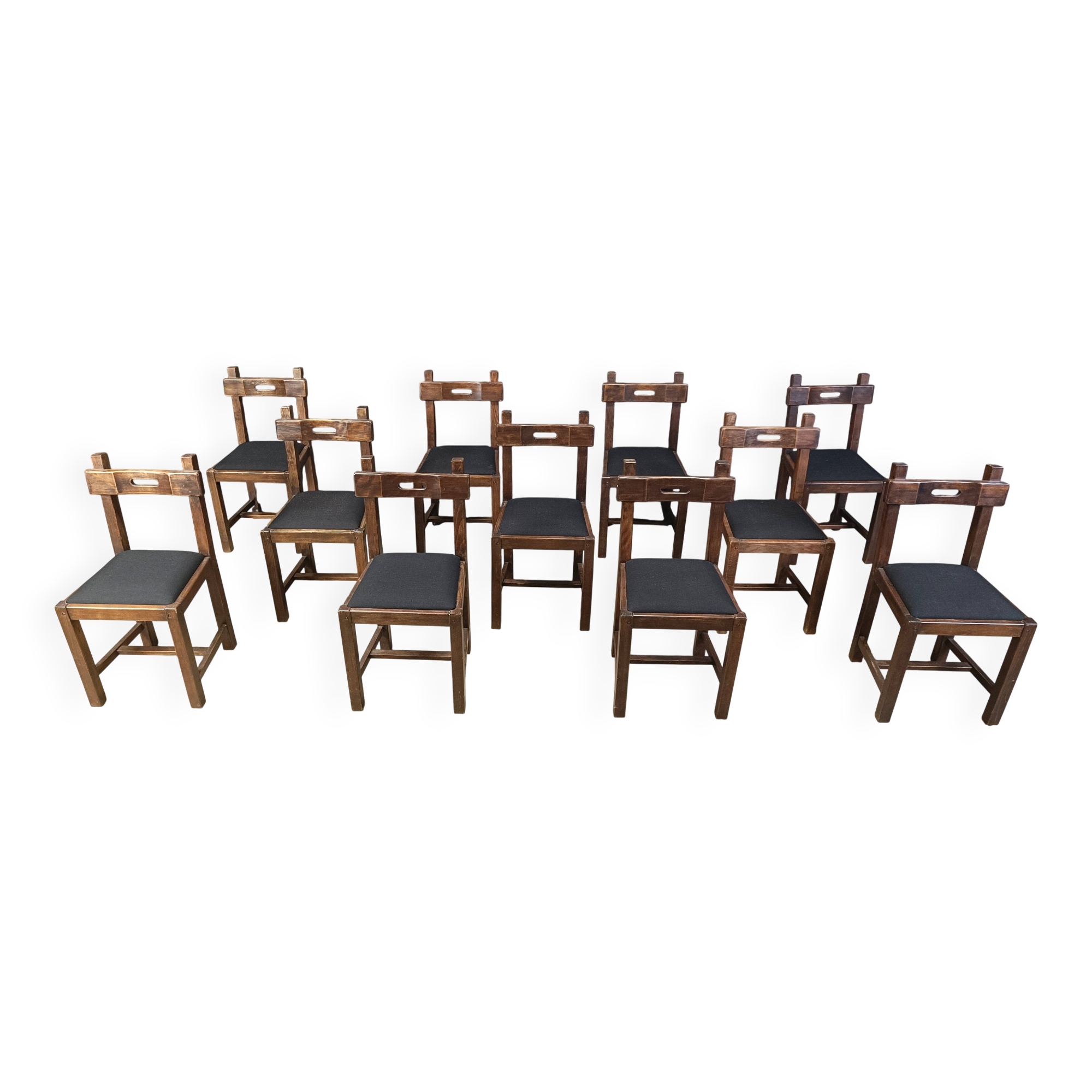 Vintage brutalist dining chairs set of 11 - 1960s