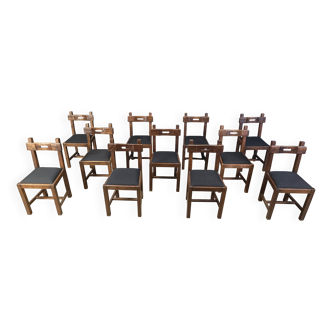 Ensemble de 11 chaises de salle à manger brutalistes vintage - années 1960