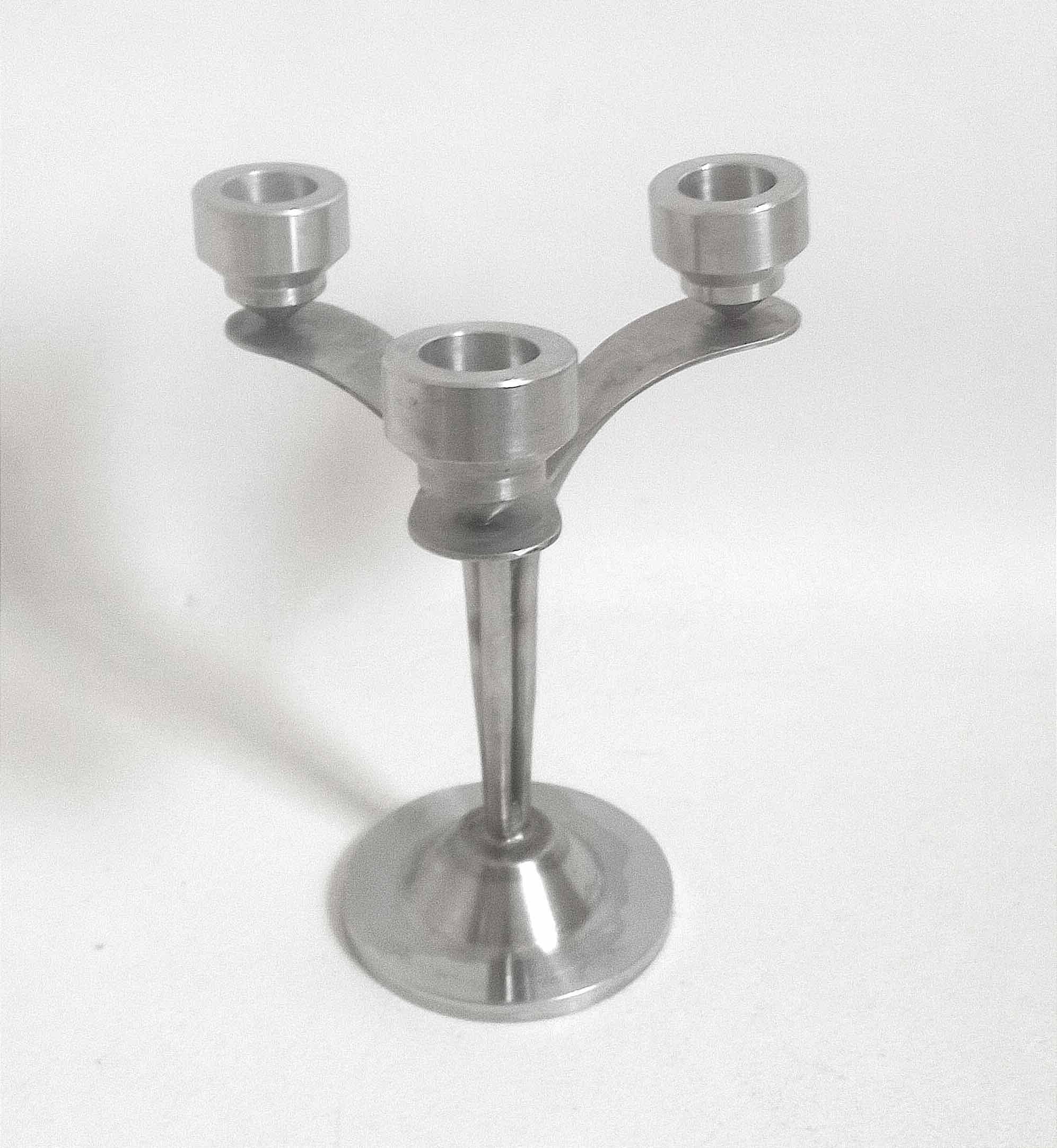 3-light solid stainless steel chandelier Height 22.5 cm Late 1960s