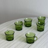 6 petites tasses à café en verre vert épais