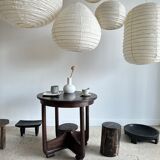 Suspension in rattan and natural japanese linen in the shape of a drop