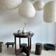 Suspension en rotin et lin naturel japonisante en forme de goutte
