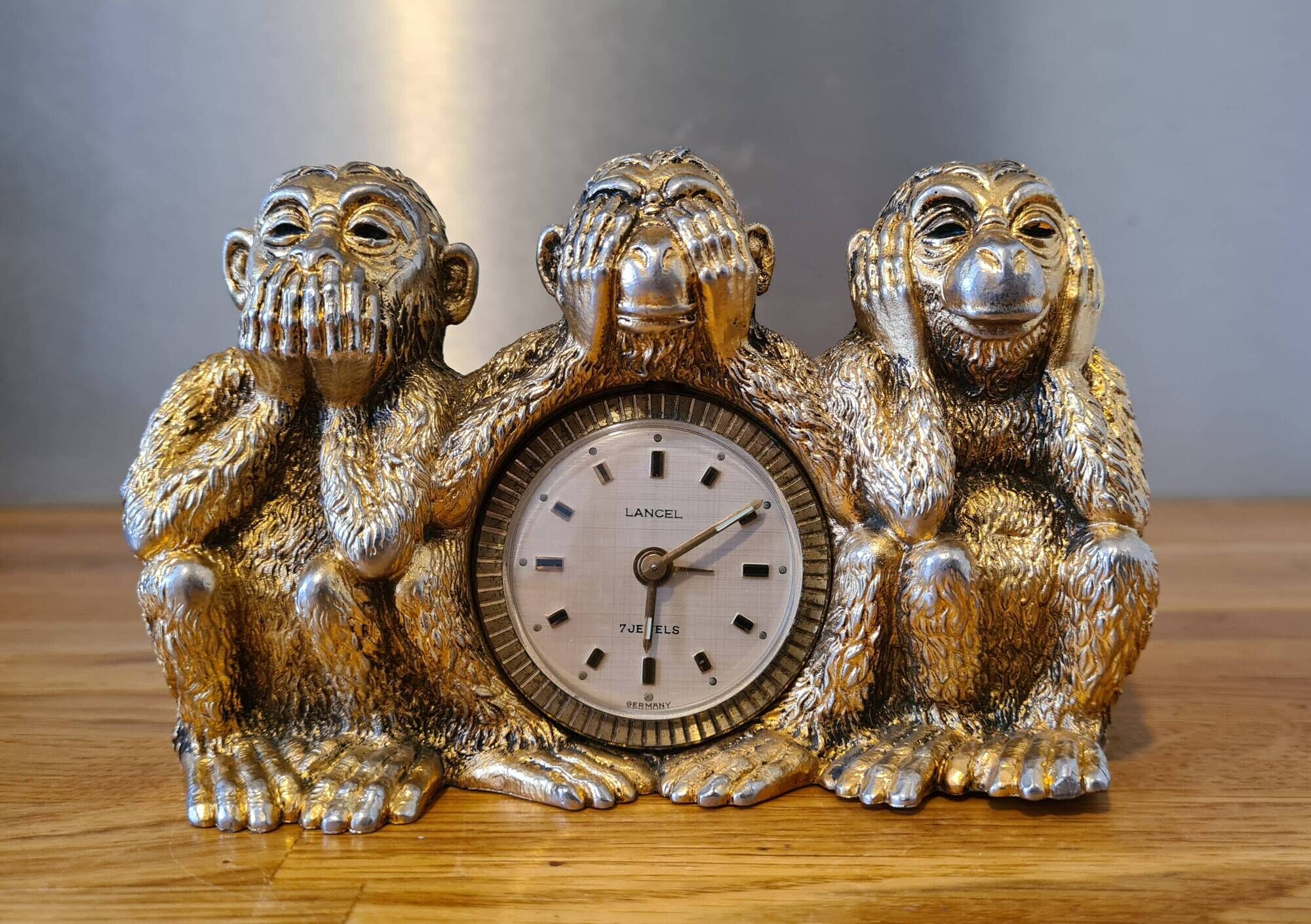 Clock / alarm clock vintage lancel model "the three monkeys of wisdom" very rare!
