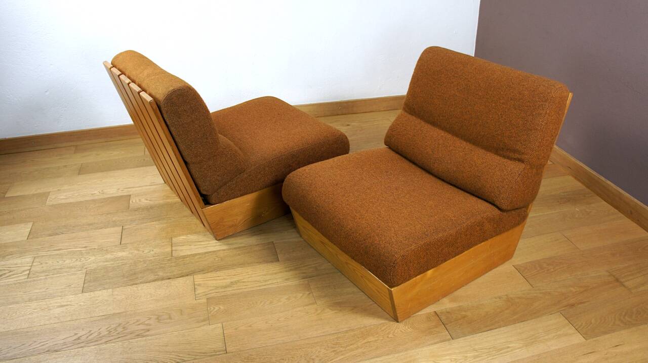 Pair of Vintage 1960s/1970s Free-Form Blonde Wood Armchairs