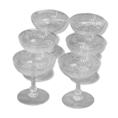 6 art deco champagne glasses with floral frieze