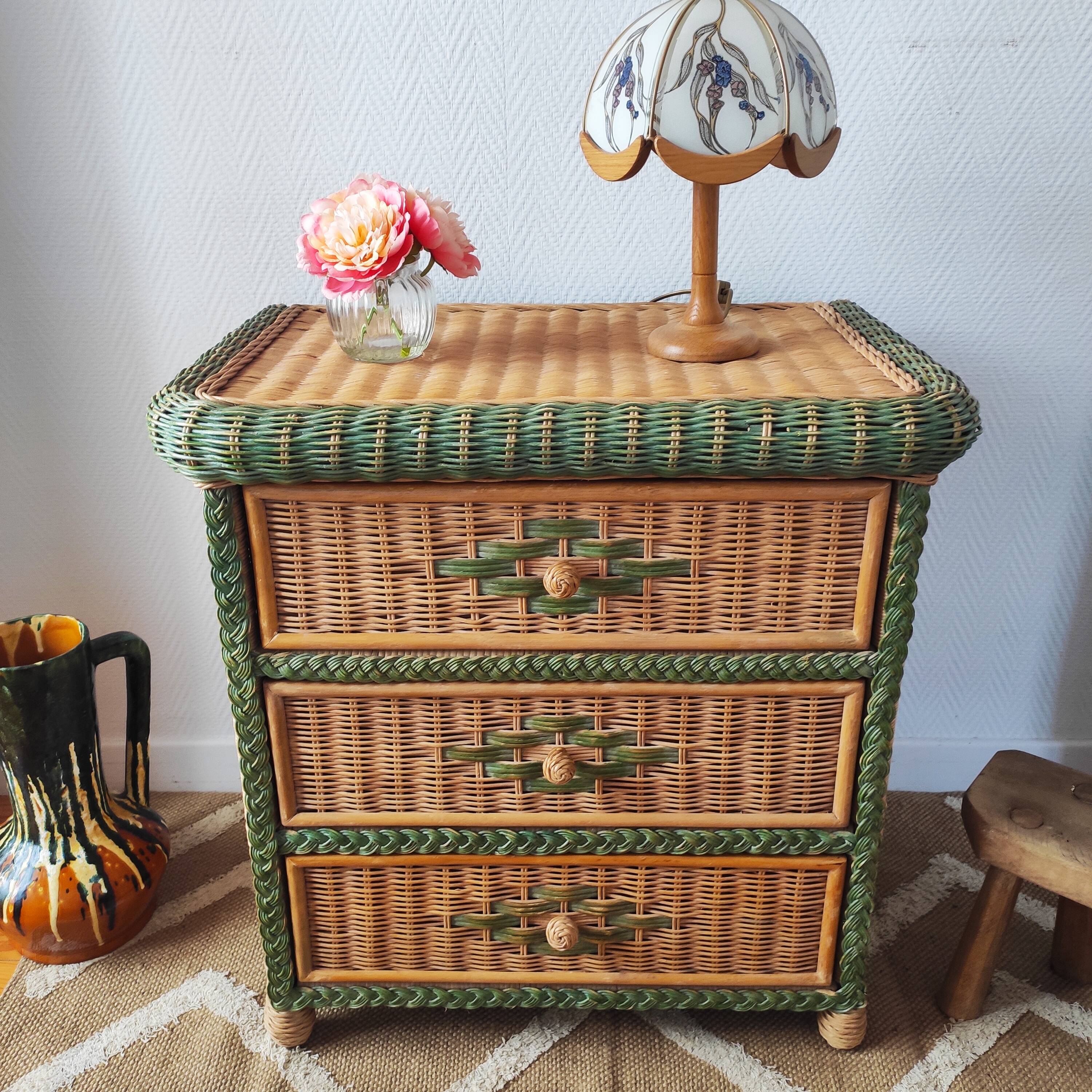 Wicker chest of drawers, 1970s-80s.