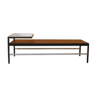 Modernist coffee table vintage wood, metal and glass