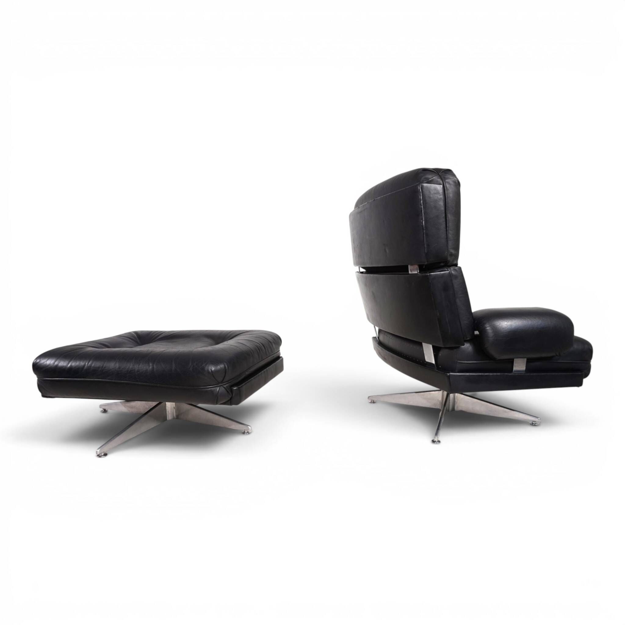 Howard Keith Kohinoor Leather Armchair with Ottoman for HK Furniture, 1970
