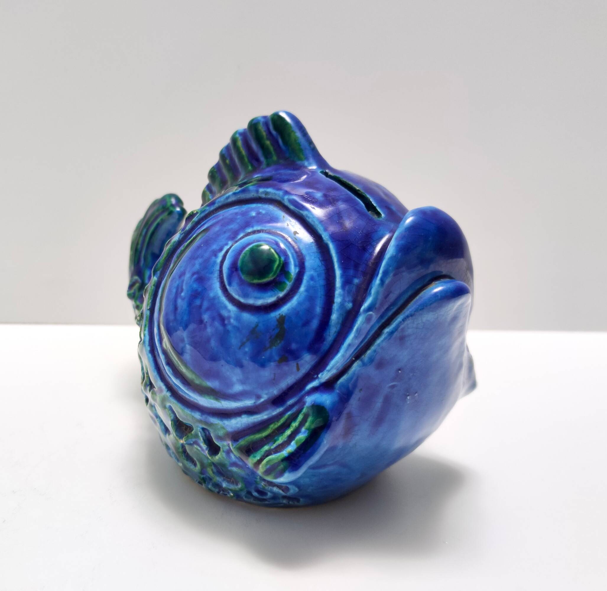 Rimini Blue Ceramic Fish Money Box by Bitossi, Italy