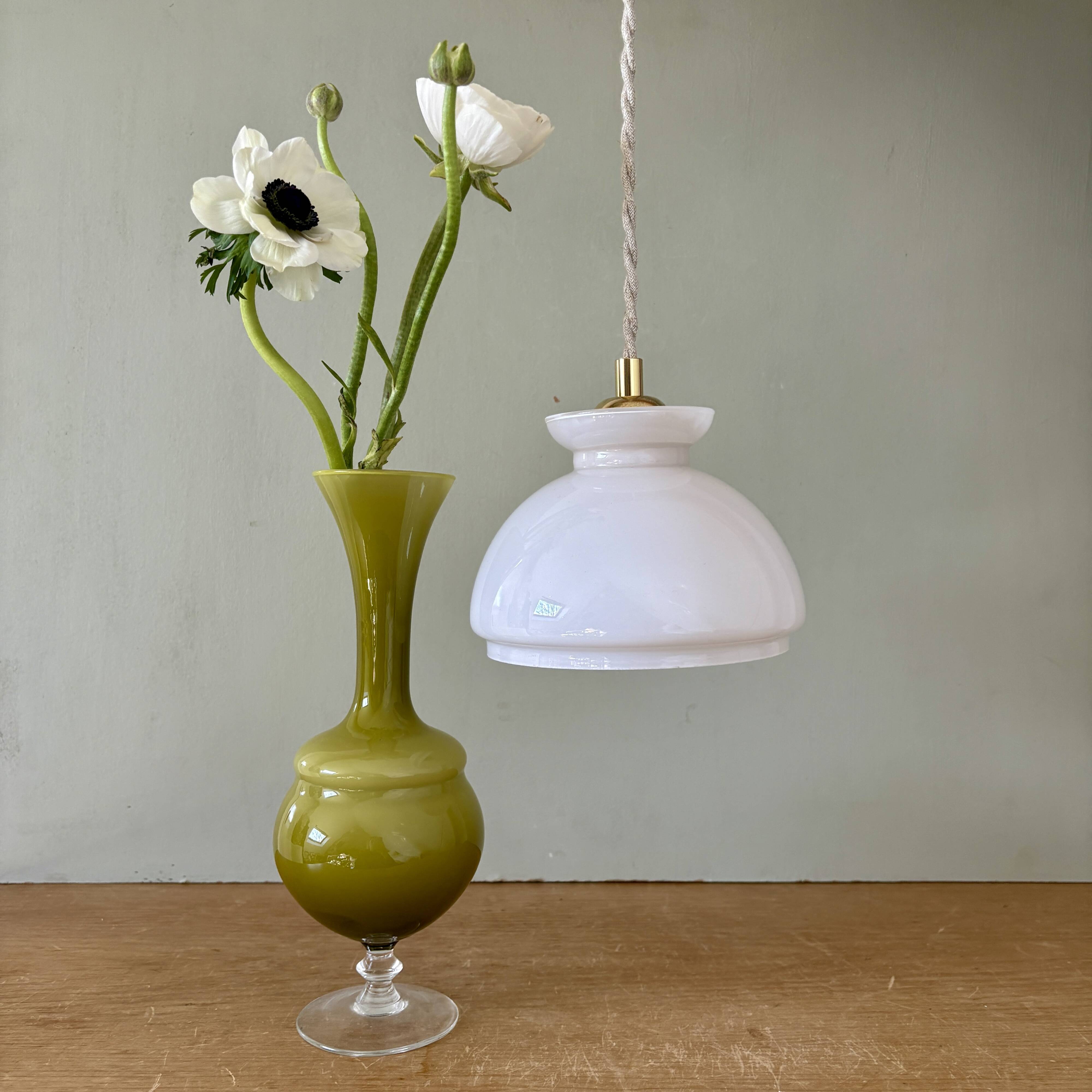 Vintage white opaline lampshade pendant light