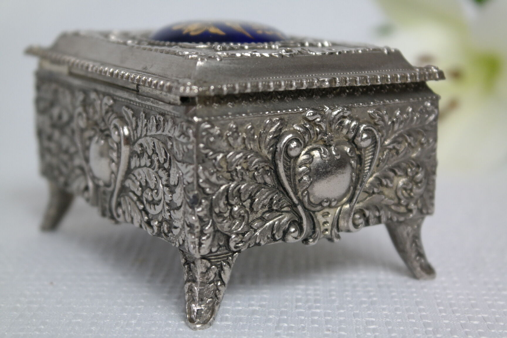 Vintage Silver Metal Jewelry Box Japan