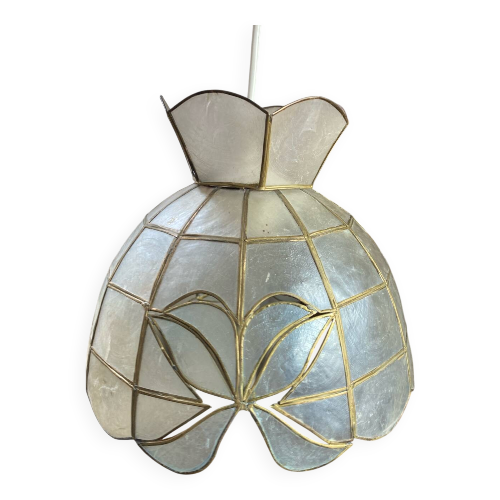 Mother-of-pearl and brass pendant light, 1970s