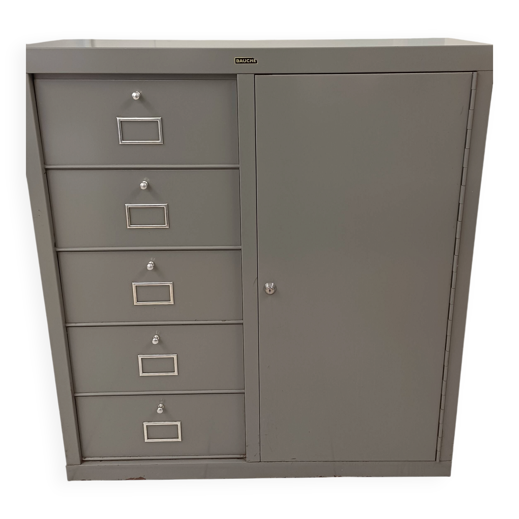 BAUCHE industrial furniture with 5 drawers and a door – vintage metal from the 1950s