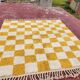 Beni Ouarain checkerboard rug 186x178 cm – Thick wool – Ochre chess pattern