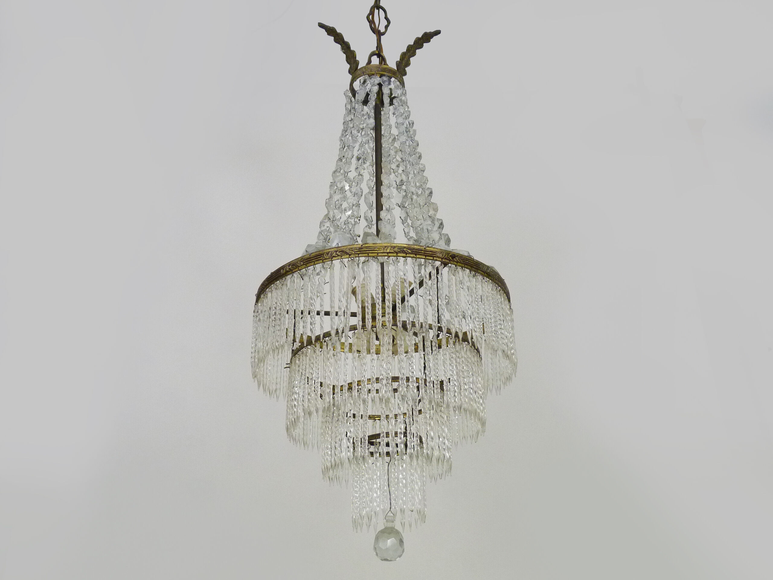 Old hot air balloon chandelier, glass grapevines