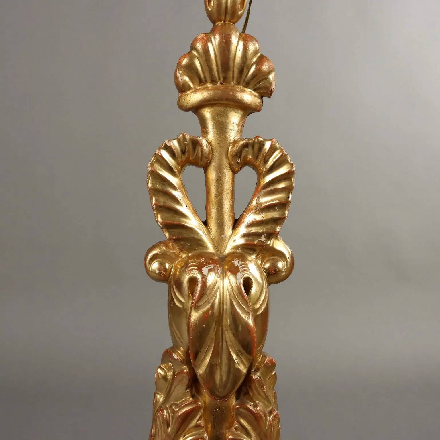 Eclectic antique carved wooden candlestick, Italy, 19th century.