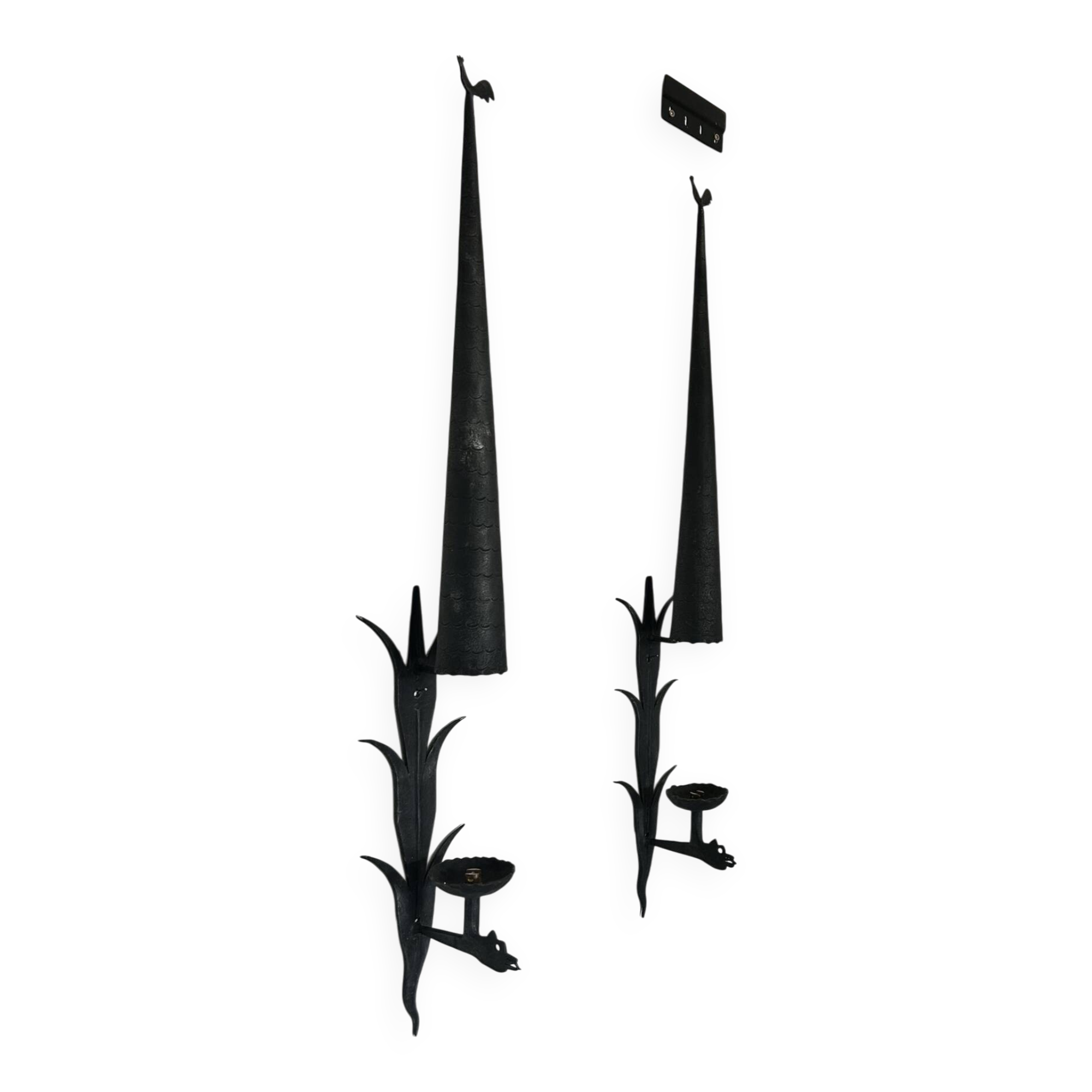 Pair of mid-century wall sconces in wrought iron