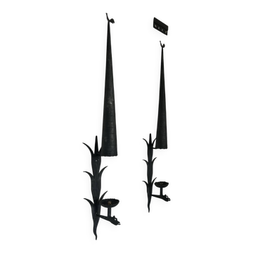 Pair of mid-century wall sconces in wrought iron