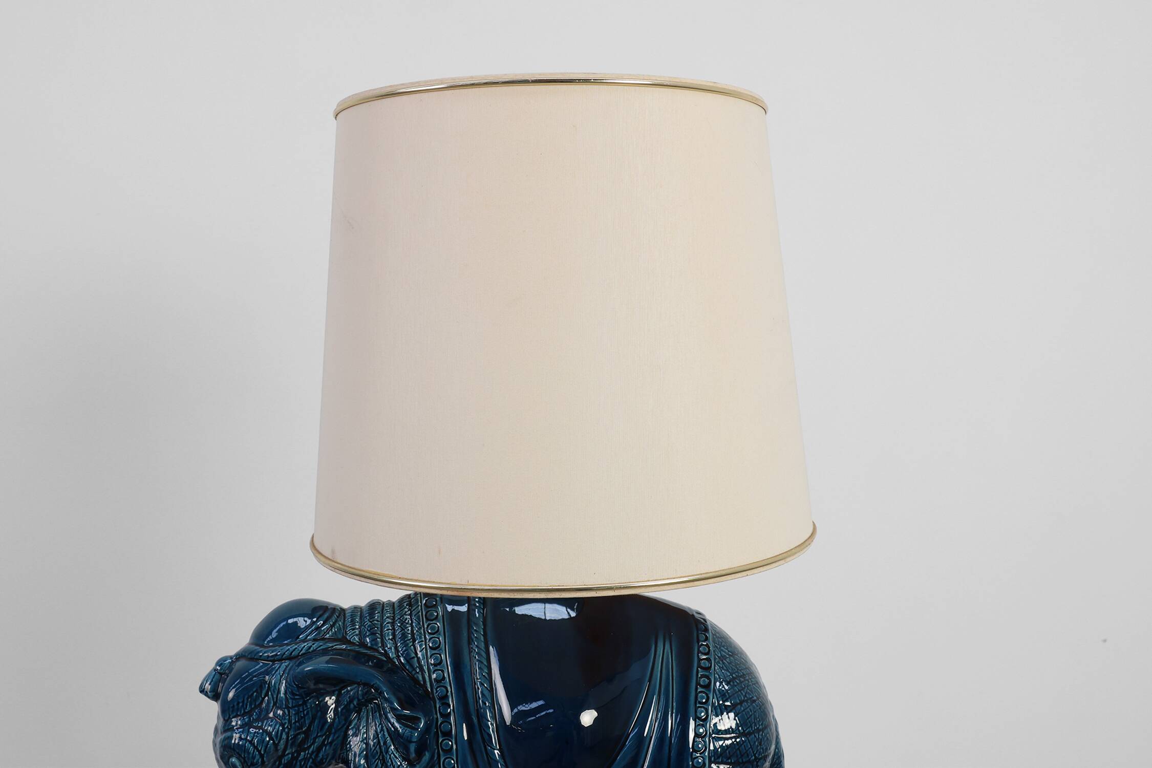 Hollywood Regency blue elephant ceramic table lamp, Belgium 1970s