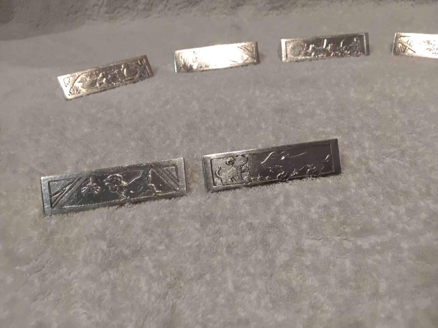 10 silver-plated metal knife and card holders, art deco style, Rabier