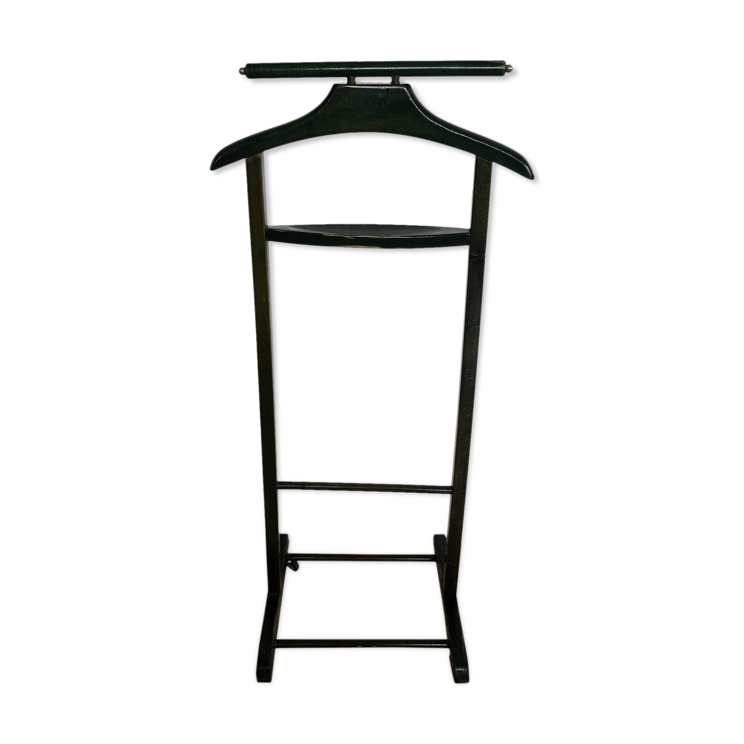 Vintage children's room valet in green varnished wood on roulette