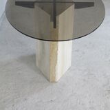 Living table, Comblanchian stone base and elliptical tray in smoked glass, Italy, 1970