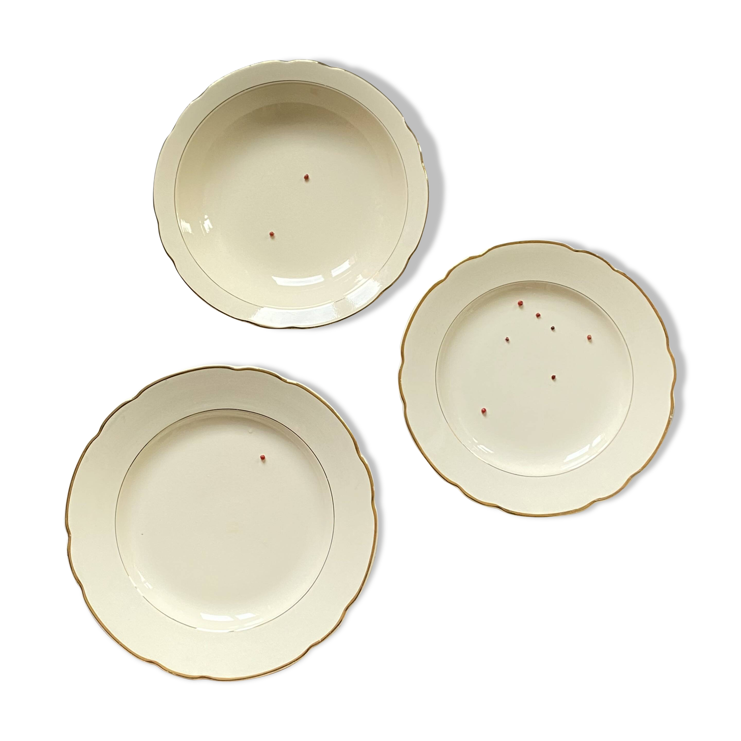 Set of 3 Digoin Sarreguemines old earthenware serving dishes in beige and gilded color ACC-7259