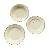 Set of 3 Digoin Sarreguemines old earthenware serving dishes in beige and gilded color ACC-7259