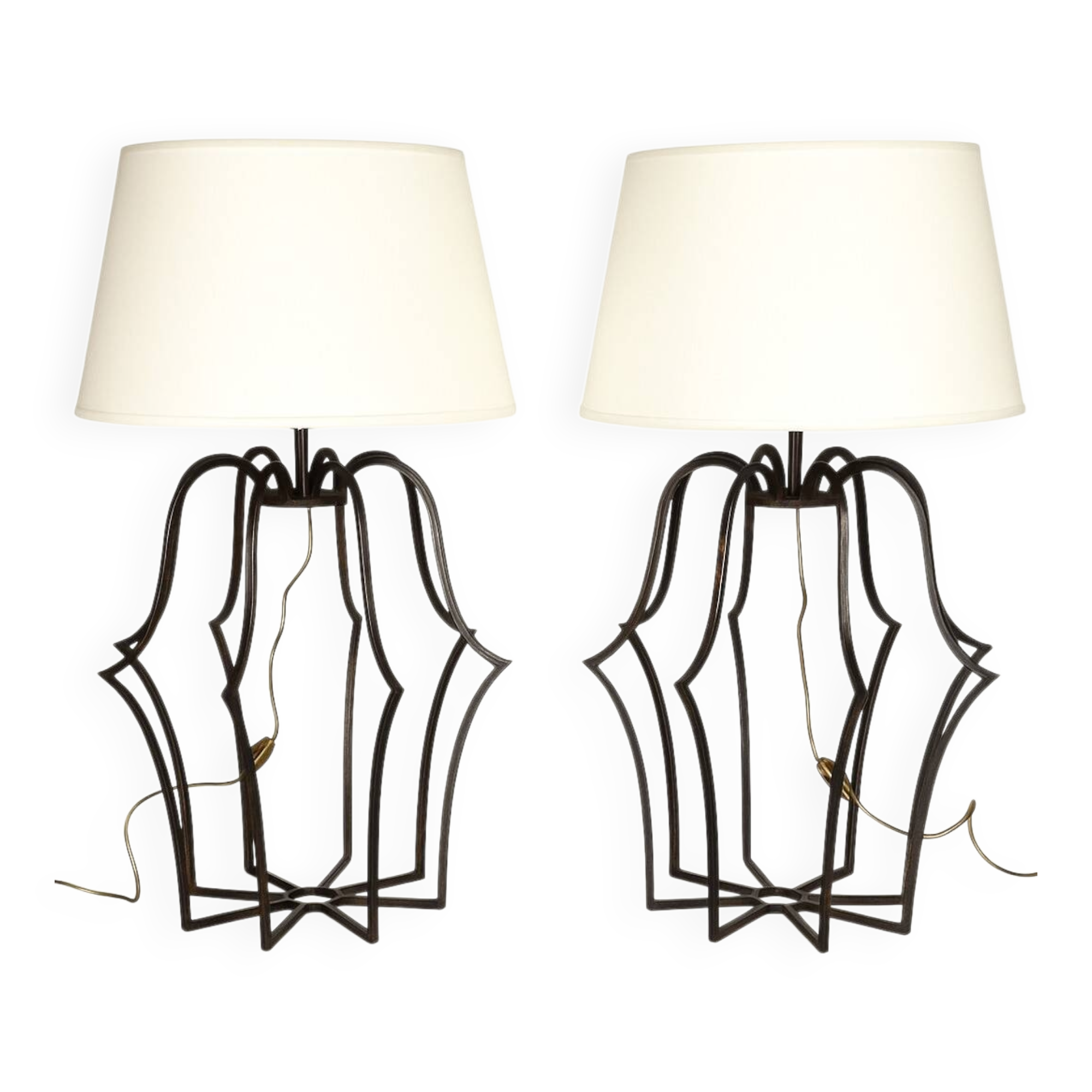 Large "Cage" Lamp Pair in Patinated Bronze - DLG by Jean Royère
