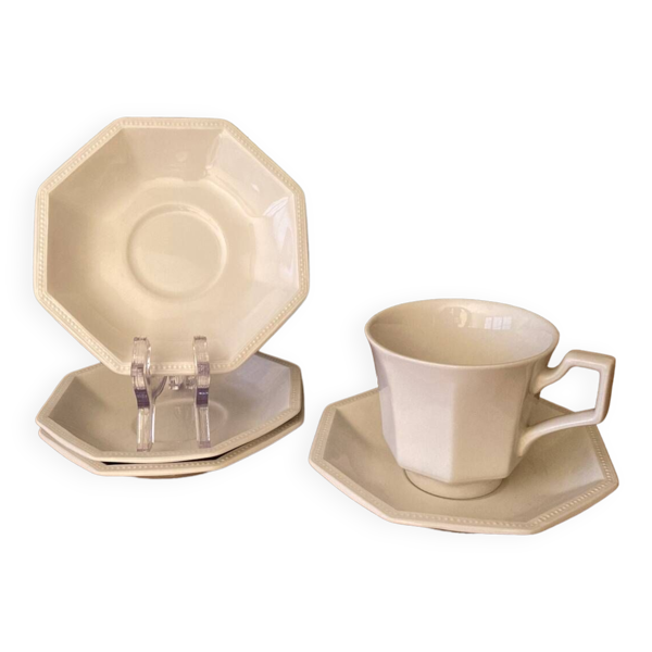 Tasse à thé et soucoupe vintage Johnson Brothers octogonales blanche Made in England