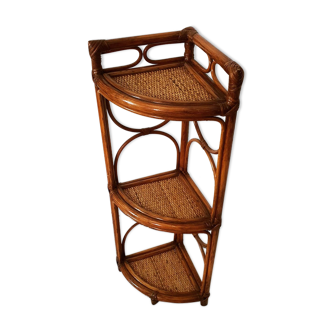 Etagere d'angle bambou et rotin vintage