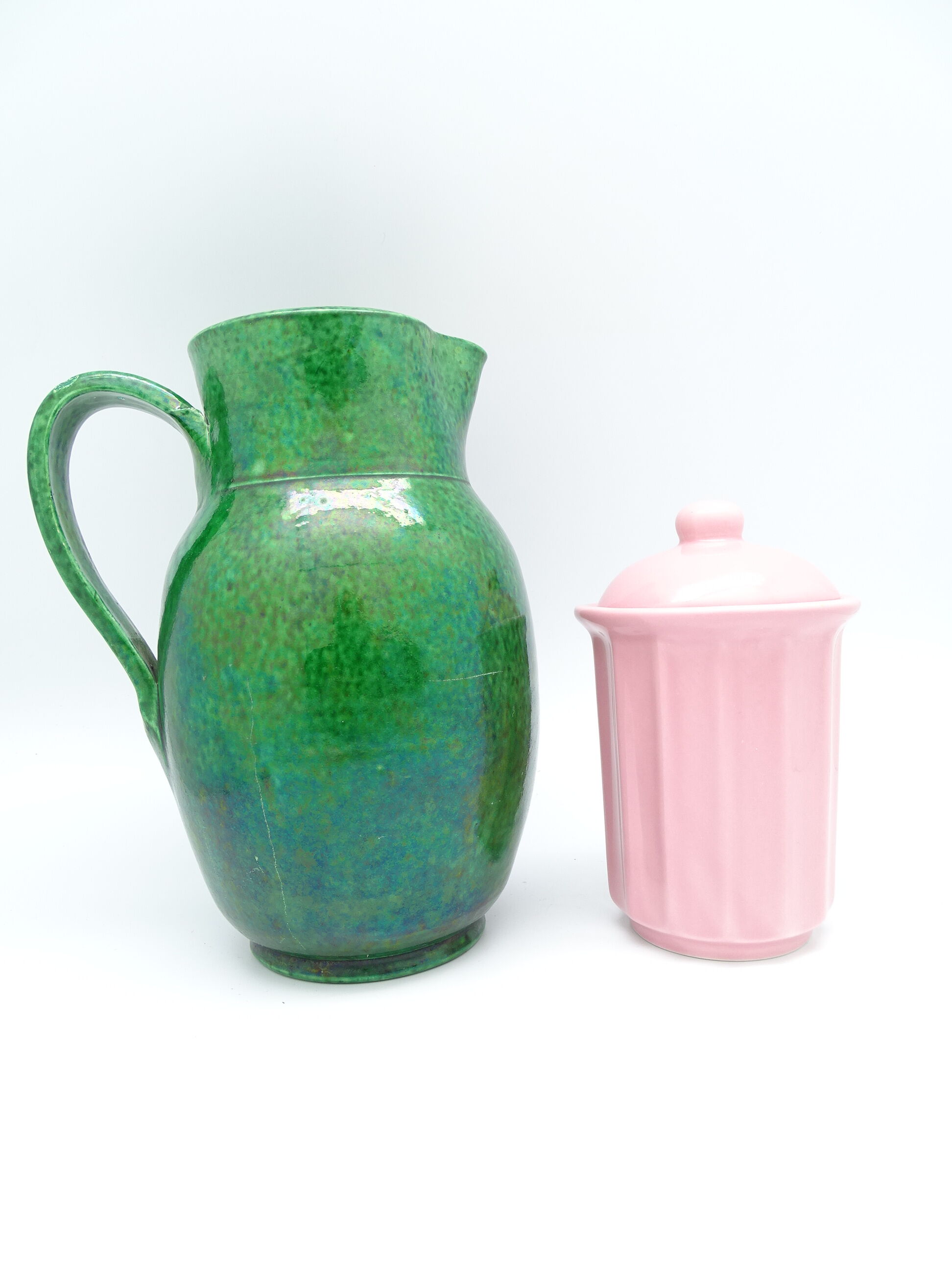 Green ceramic pitcher vase
