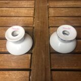 Pair of FRANCOISE SAGET Porcelain Candlesticks Flower Decor #A413