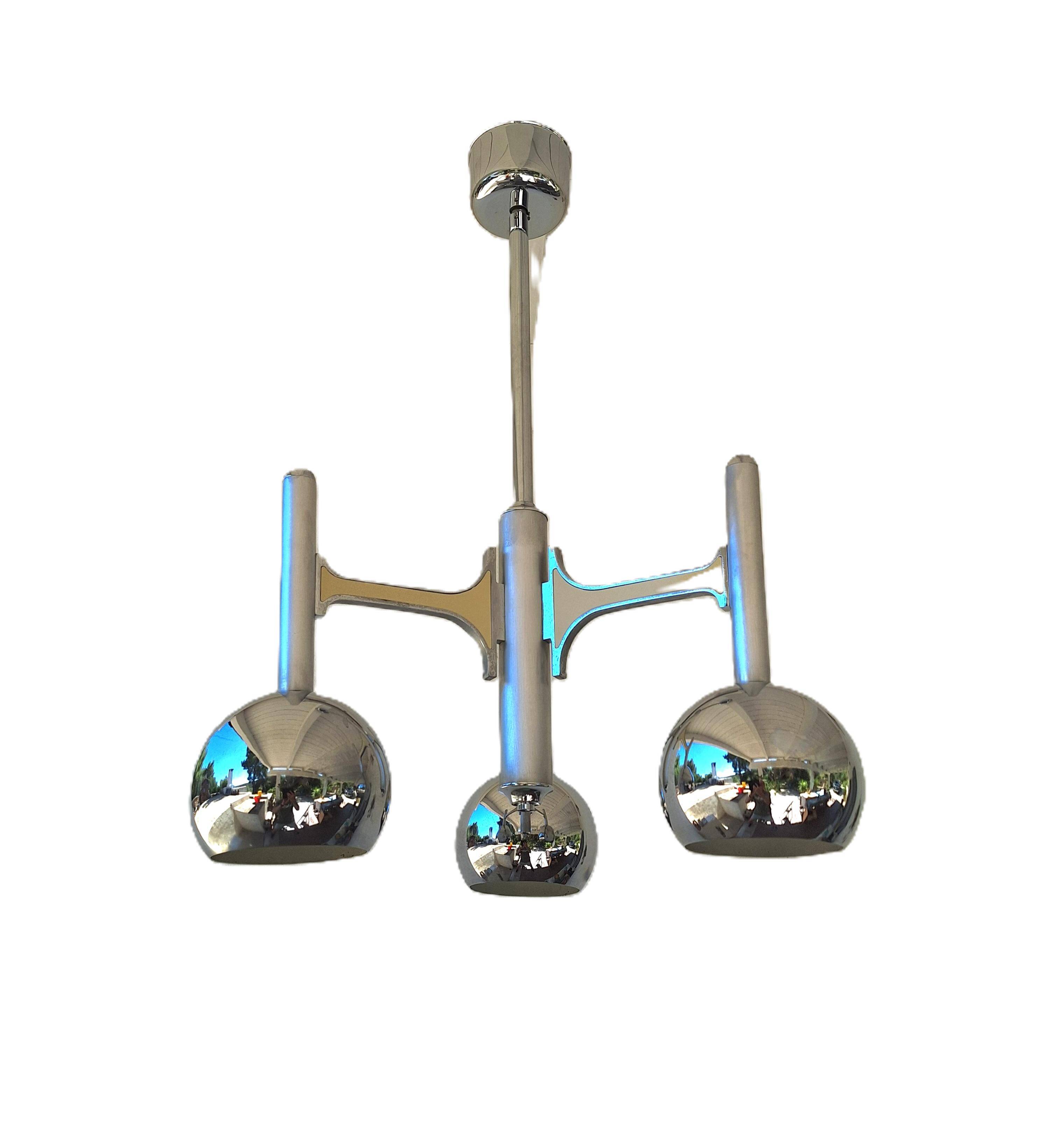 Fonderal Space Age Chandelier – Mid-Century Modern Chrome, Stamped “Fondera