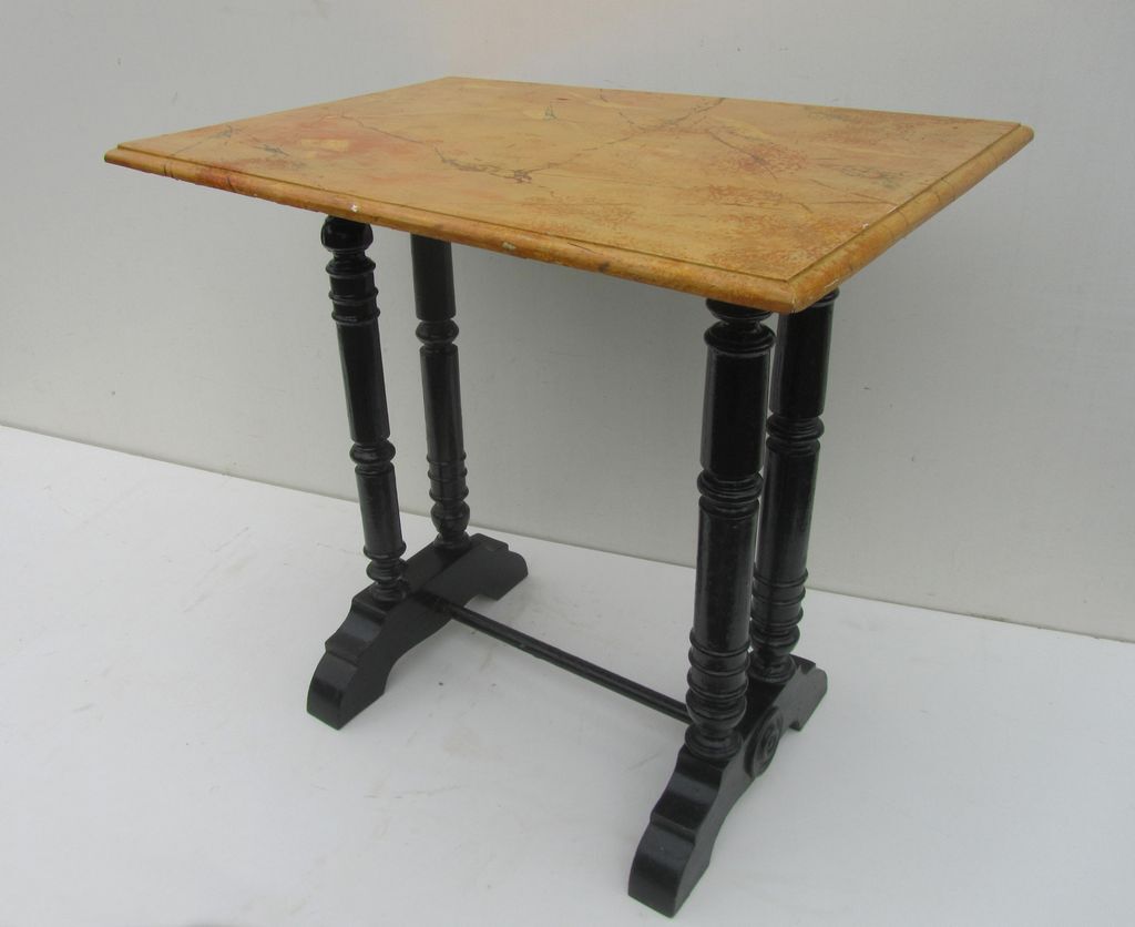 Wooden side table painted in faux marble