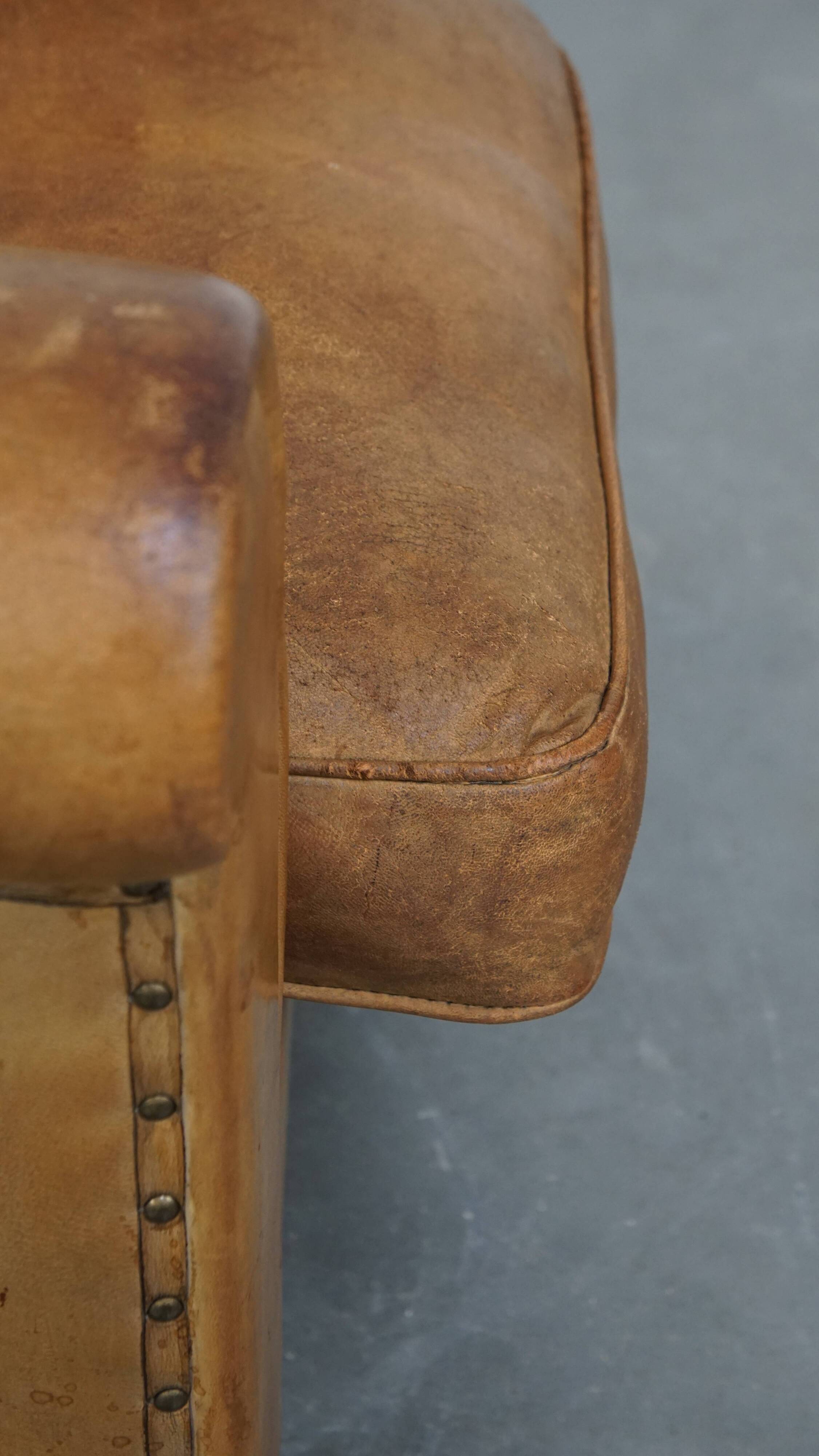 Vintage sheepskin leather armchair