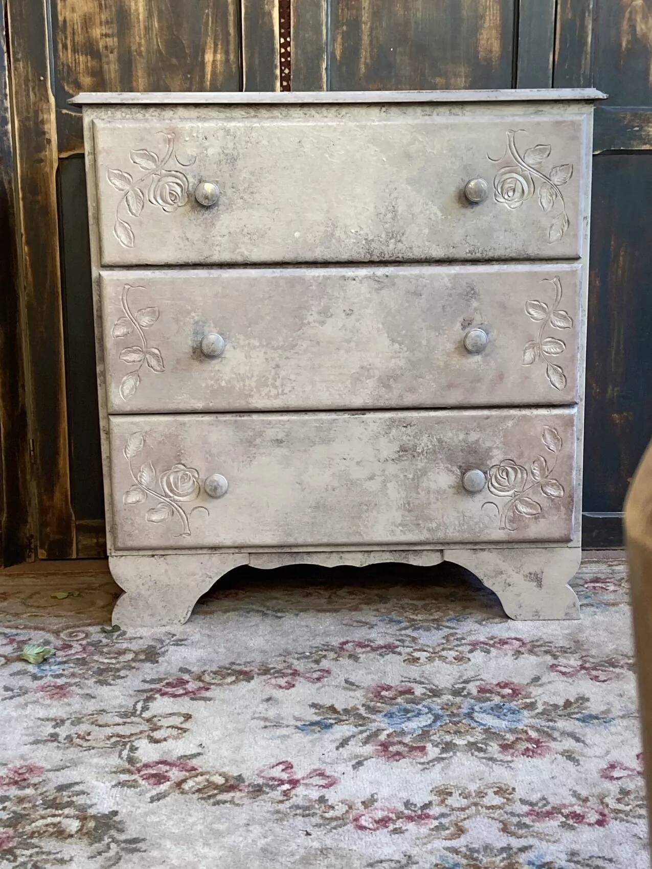 Art Deco chest of drawers in patinated beige oak – low profile