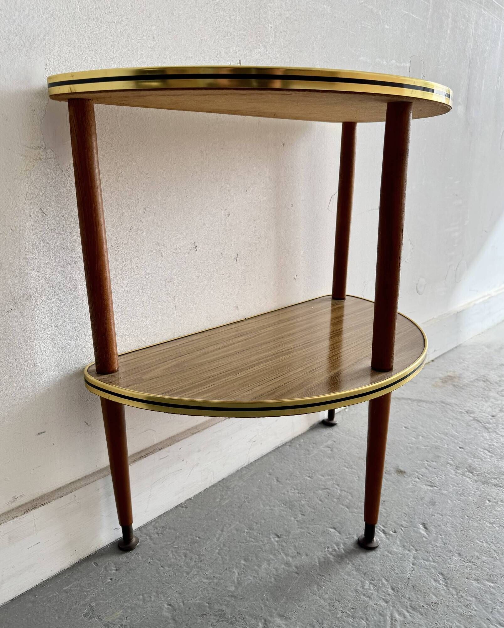 Table d'appoint demi-lune à deux niveaux vintage