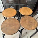 Series of 4 metal and wood school stools