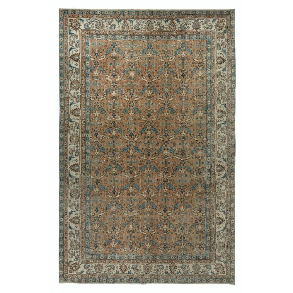 Vintage Handmade Turkish Wool Area Rug with Floral Design