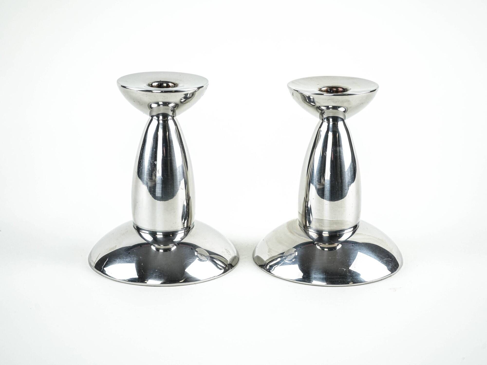 Pair of Chrome Candlesticks, Industrial Minimalist Design, European, 1970s