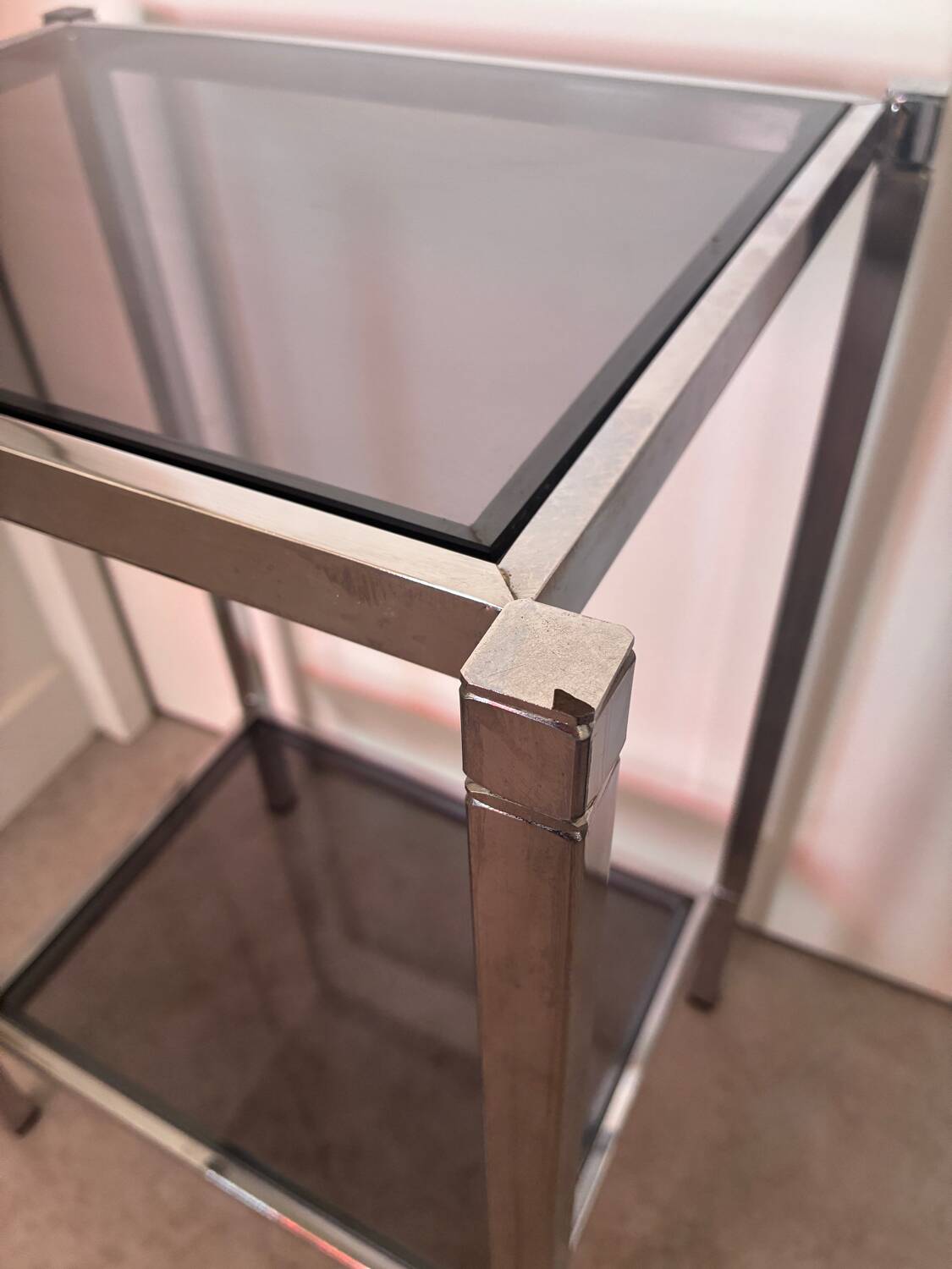 Table d’appoint 1970 chrome/verre