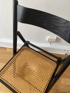 Set of 4 folding chairs in canning and black wood 60s