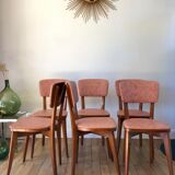 Set of 6 Scandinavian chairs in beech wood and pastel skaï 50s