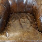 Set of 2 sturdy design armchairs made of cowhide with a beautiful deep color