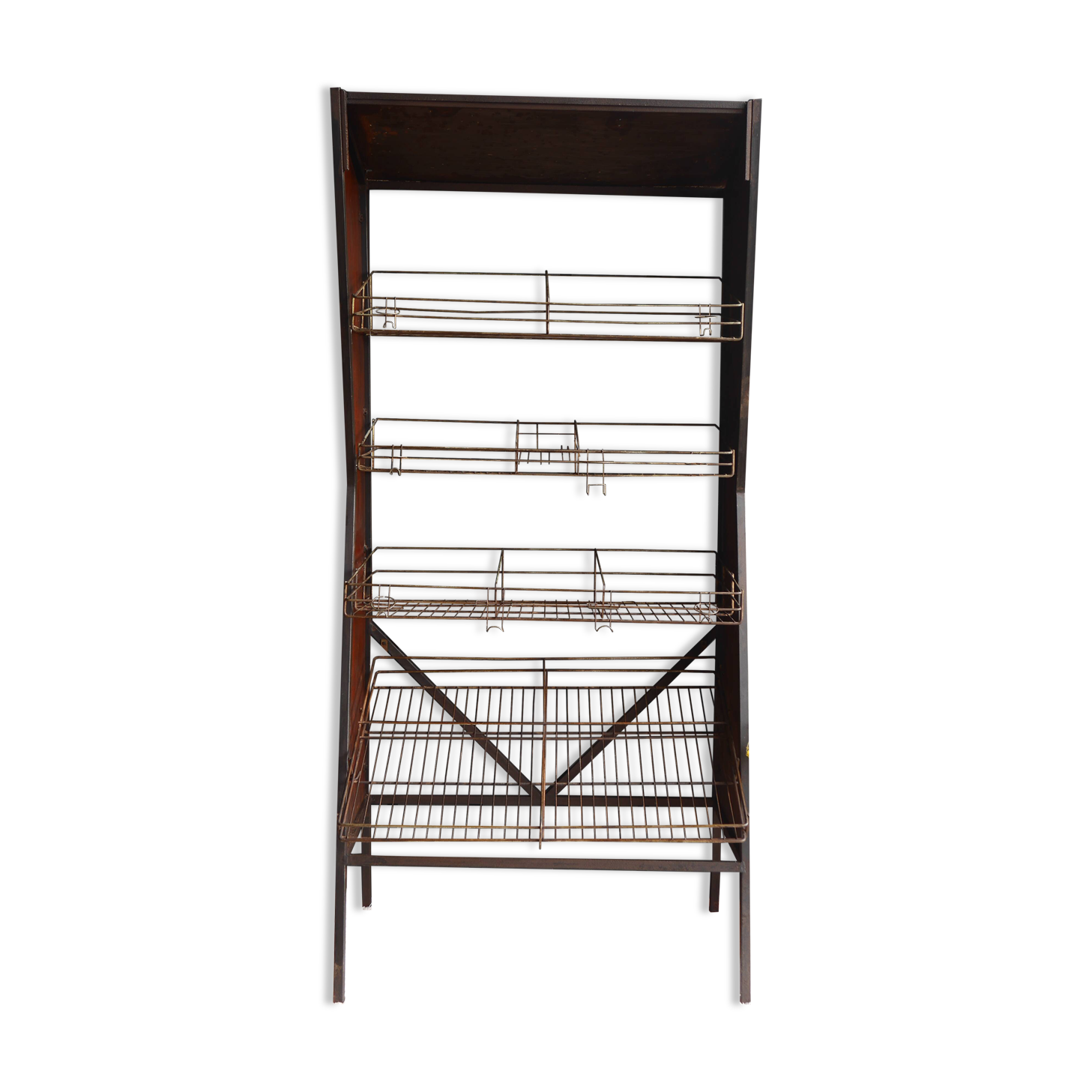 Old wooden and metal shelf