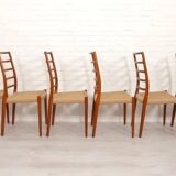 6 x vintage dining chairs | Niels Otto Møller | Model 82 | Papercord | Teak