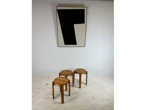 Set of three solid pine stools, 1970s.